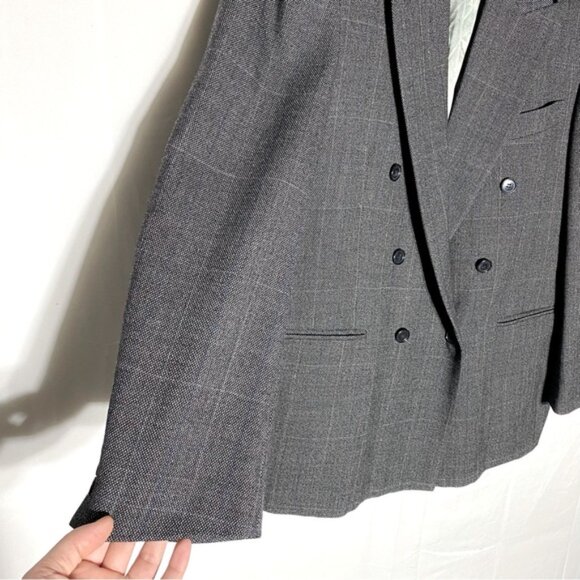 Vintage Steel Dark Grey Double Breasted Virgin Wool Blazer 42R - Picture 9 of 13